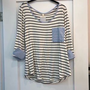 NWT my beloved striped mixed media shirt 3/4 slv
